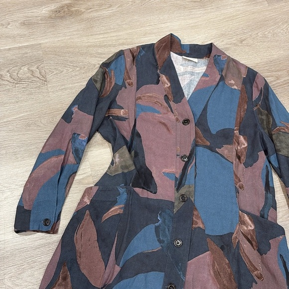 Poetry Abstract Brushstroke Button Down Linen Dress US 10 NEW - Picture 2 of 8